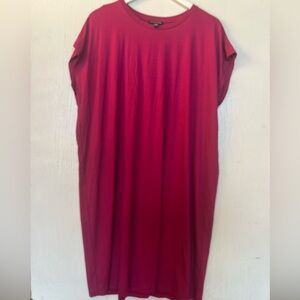 Eileen Fisher Women Maxi Shift Dress Berry Tencel Stretch Short Sleeve Size 1X